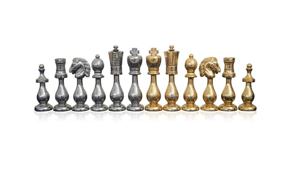 Jeu d'Echecs en Métal Plaqué Or et Argent "Arabic Style"