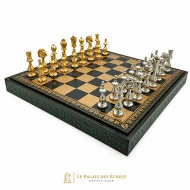 Ensemble Arabic Style V avec échiquier noir et pièces plaquées or et argent