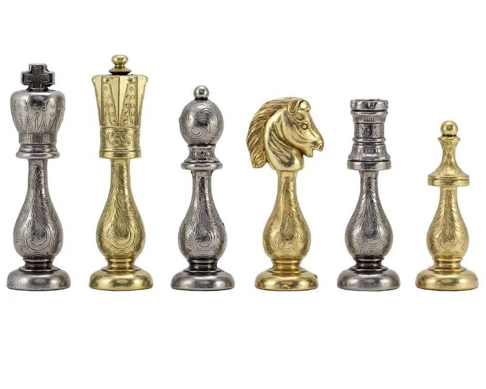 Ensemble Oriental Echiquier en Similcuir avec Rangement et Pièces d'Echecs en Métal Filigrane – Image 17