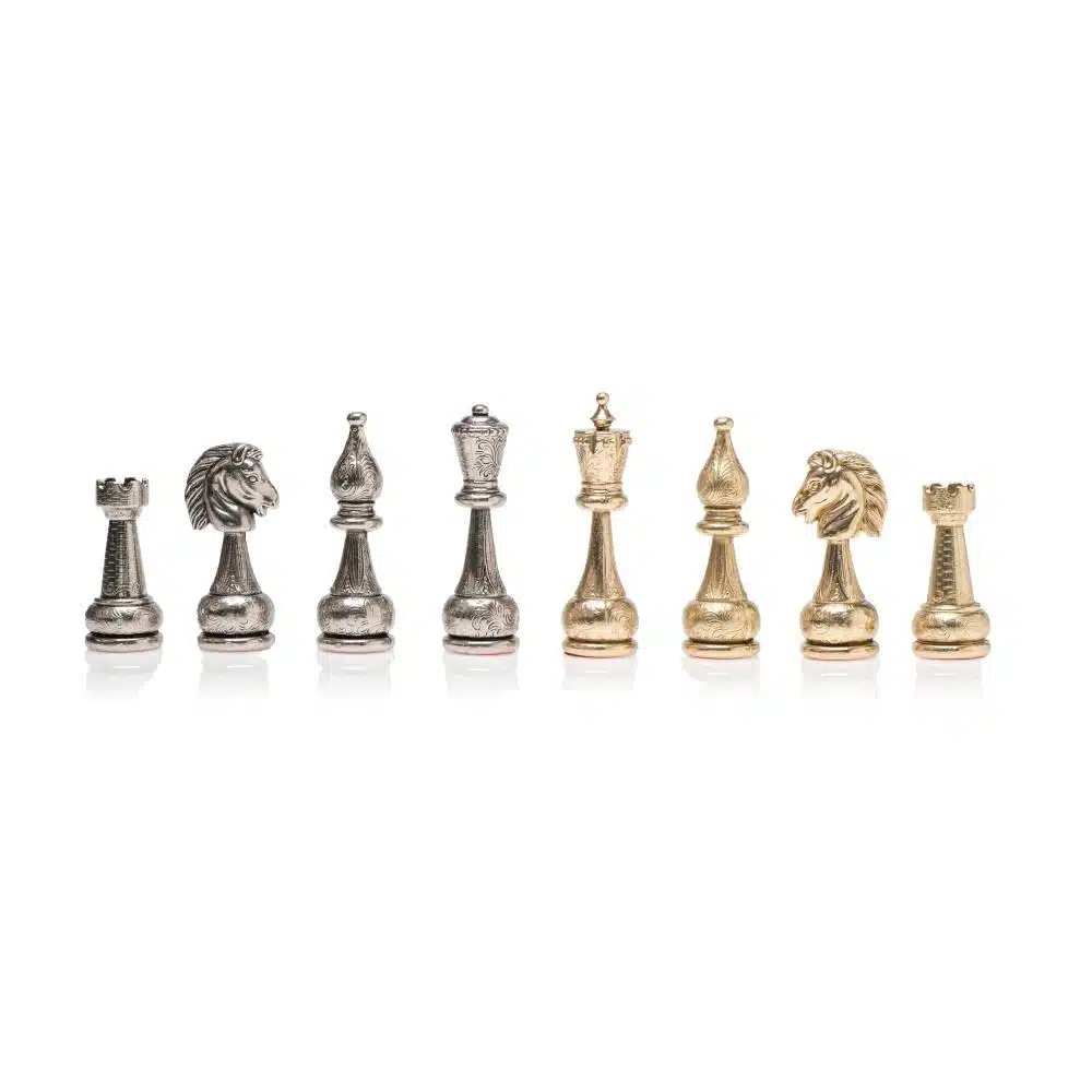 Ensemble Flowered IIII Echiquier en Cuir Véritable et Jeu d'Echecs en Métal – Image 19