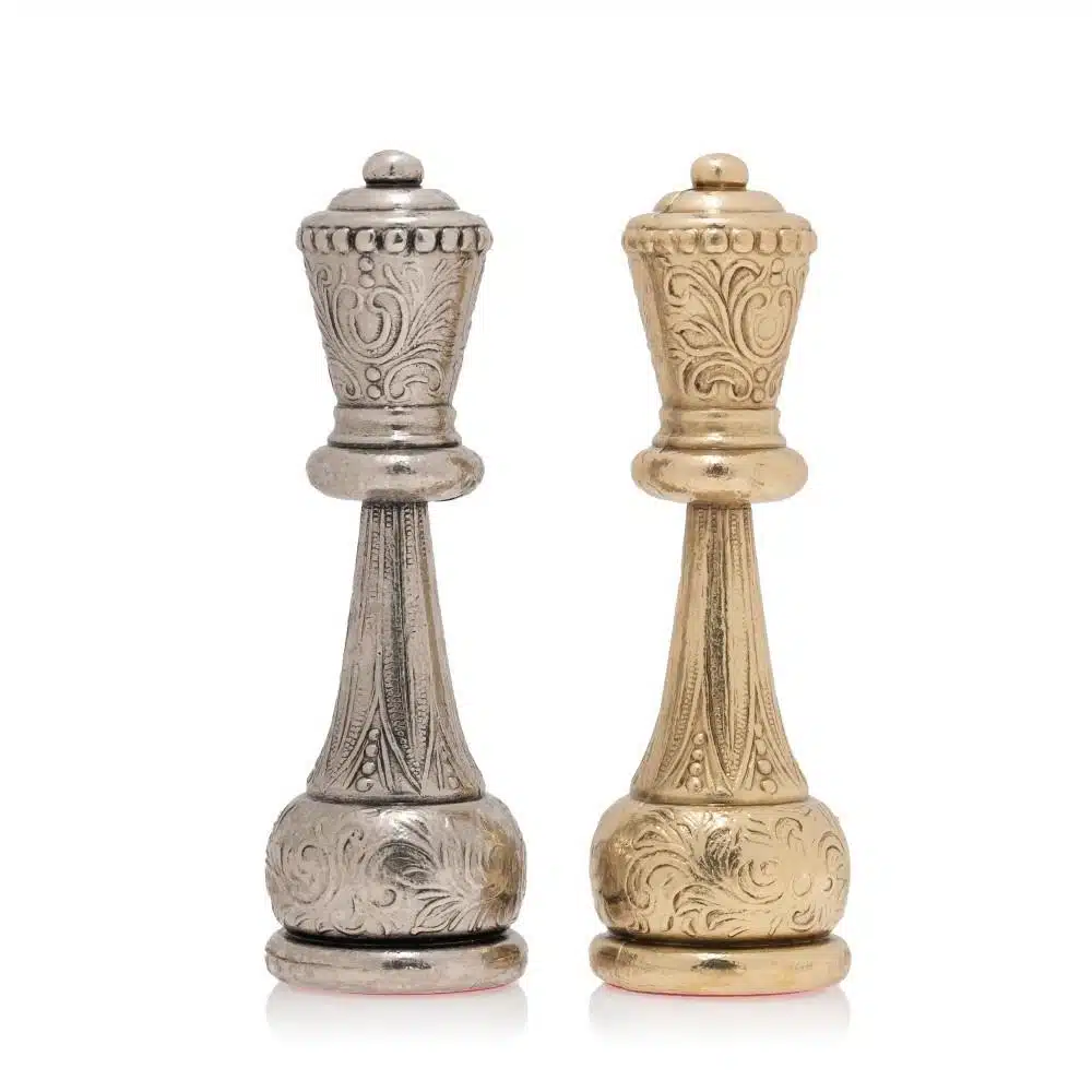 Ensemble Flowered IIII Echiquier en Cuir Véritable et Jeu d'Echecs en Métal – Image 15