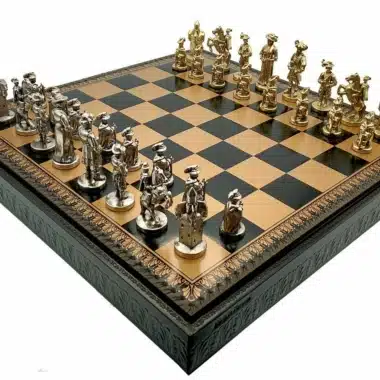 Ensemble Lanzichenecchi II Echiquier Noir avec Rangement et Jeu d'Echecs en Métal