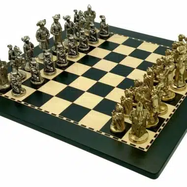 Ensemble Lanzichenecchi III Echiquier en Bois et Jeu d'Echecs en Métal