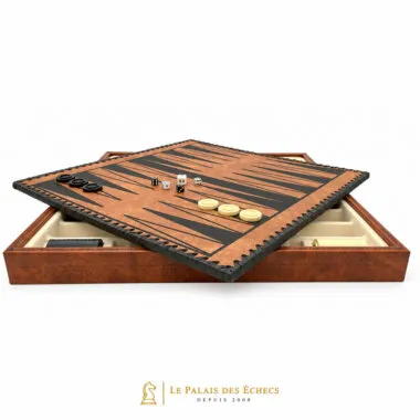 Face backgammon du coffret Samourai III avec dés et pions ivoire