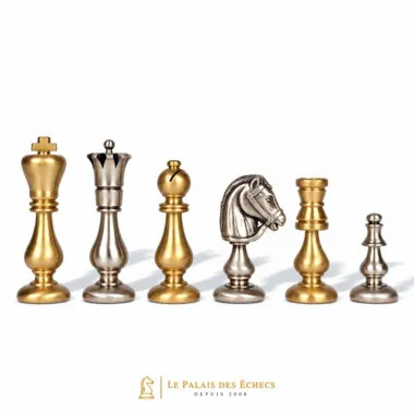Pièces du jeu d'échecs Oriental en laiton, finitions argenté et doré