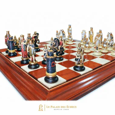 Jeu d'Echecs "Etrusque Peint à l'Huile" en Bois des Alpes Massif Sculpté Traditionnellement