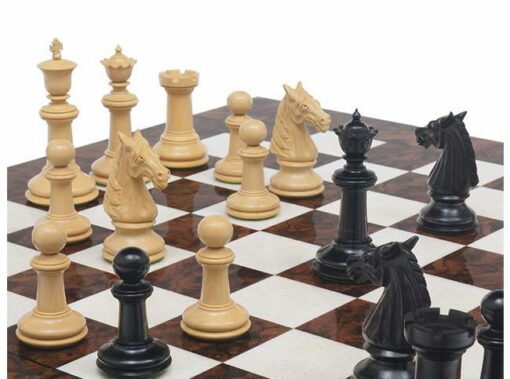 Ensemble "Ebène Luxe" Echiquier en Bois de Noyer Foncé & Jeu d'Echecs en Bois d'Ebène Massif