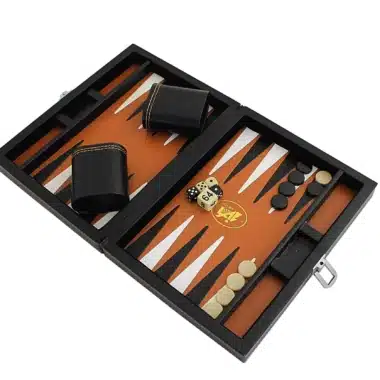 Backgammon en Similicuir Brun Italien de Voyage Pliant et Magnétique
