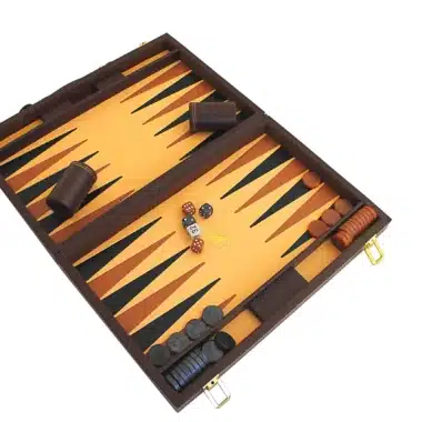 Backgammon en Similicuir Brun Italien de Voyage Pliant et Magnétique
