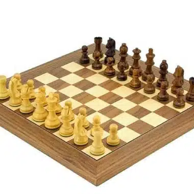 Ensemble Deluxe Petit Echiquier en Bois d'Erable et de Noyer & Jeu d'Echecs en Bois de Rose et Buis