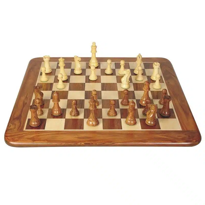 Ensemble Supreme Classic Echiquier en Bois de Rose Doré et d'Erable & Jeu d'Echecs en Bois de Rose Doré