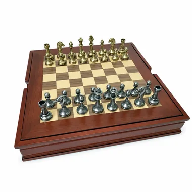 Ensemble complet Mignon Flower XI sur échiquier en bois de noyer et érable