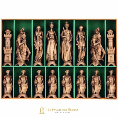 Jeu d'Echecs "Renaissance Bruni et Poli à la Cire" en Bois des Alpes Massif Sculpté Traditionnellement