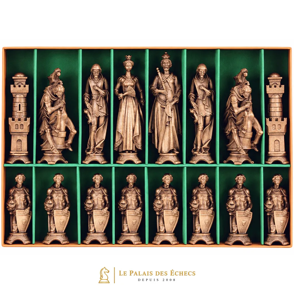 Jeu d'Echecs "Renaissance Bruni et Poli à la Cire" en Bois des Alpes Massif Sculpté Traditionnellement