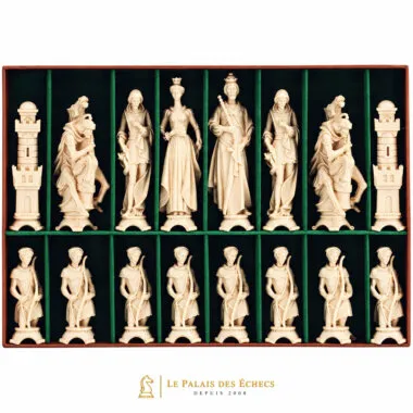 Jeu d'Echecs "Renaissance Bruni et Poli à la Cire" en Bois des Alpes Massif Sculpté Traditionnellement