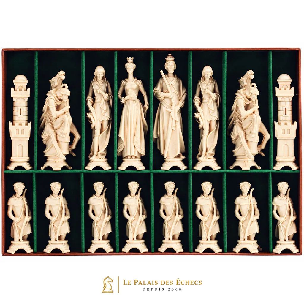 Jeu d'Echecs "Renaissance Bruni et Poli à la Cire" en Bois des Alpes Massif Sculpté Traditionnellement
