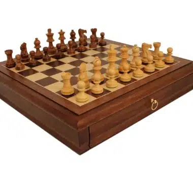 Ensemble "Tilleul Small" Echiquier en Bois de Noyer avec Tiroir de Rangement & Jeu d'Echecs Staunton en Bois – Image 3