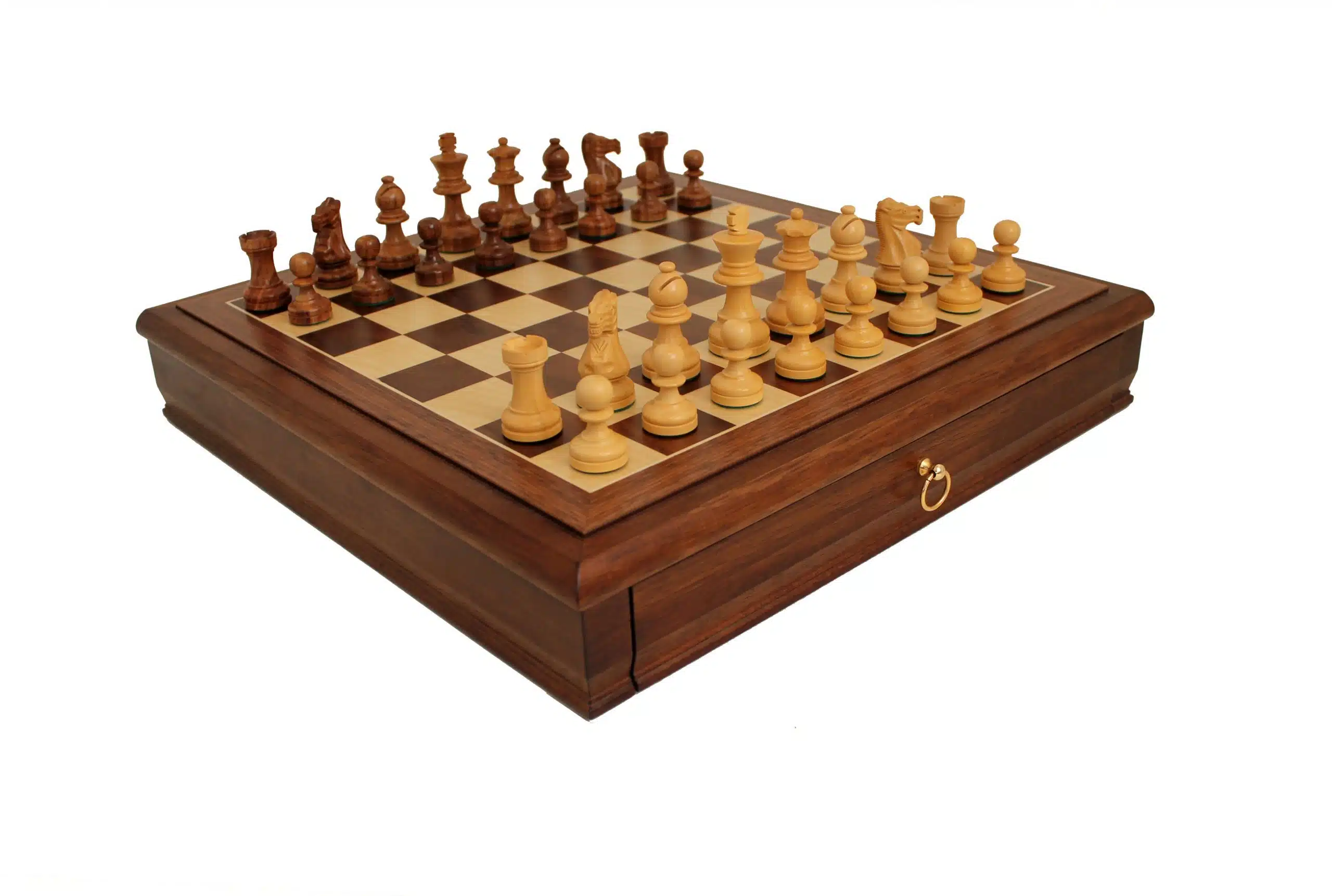 Ensemble "Tilleul Small" Echiquier en Bois de Noyer avec Tiroir de Rangement & Jeu d'Echecs Staunton en Bois – Image 3
