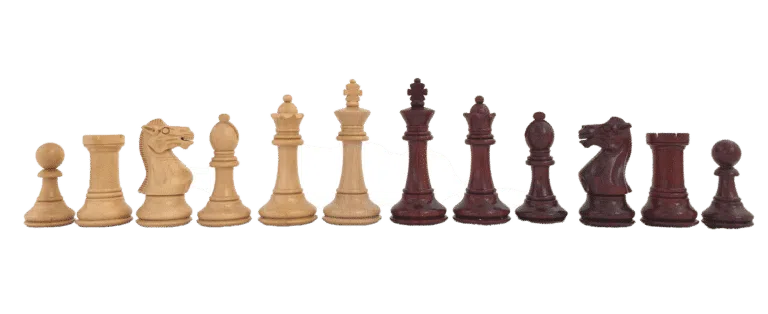 Pièces d'échecs Staunton professionnel en racine de palissandre, rois et fous alignés