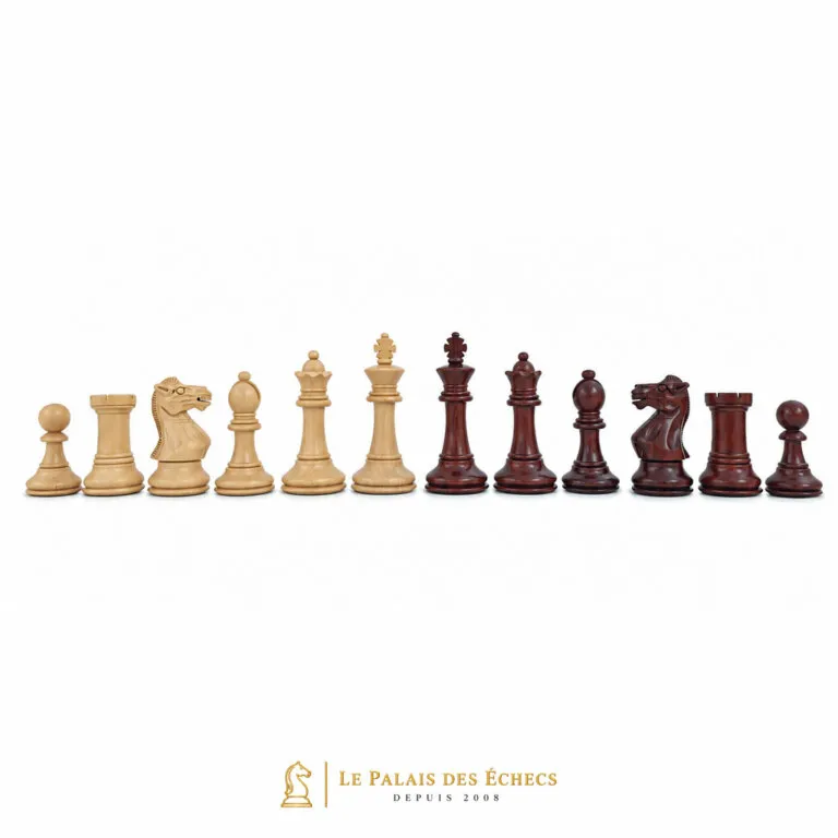 Pièces d'échecs Staunton professionnel en racine de palissandre, rois et fous alignés