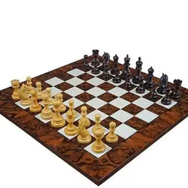 Ensemble Garvi Luxe Echiquier en Racine de Noyer Foncé Laqué & Jeu d'Echecs en Bois de Rose
