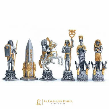 Pièces égyptiennes dorées et argentées : obélisque, cavalier, pharaon et reine