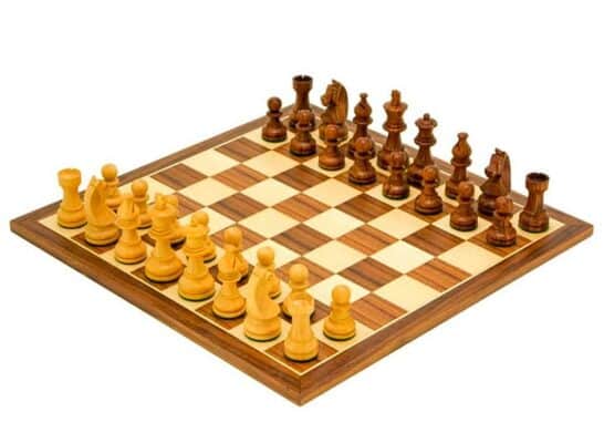Knight Academy Set: Small Walnut and Maple Wood Chess Board & Rosewood Chess Set