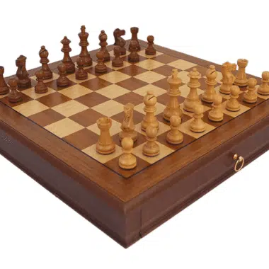 Ensemble "Tilleul Small" Echiquier en Bois de Noyer avec Tiroir de Rangement & Jeu d'Echecs Staunton en Bois