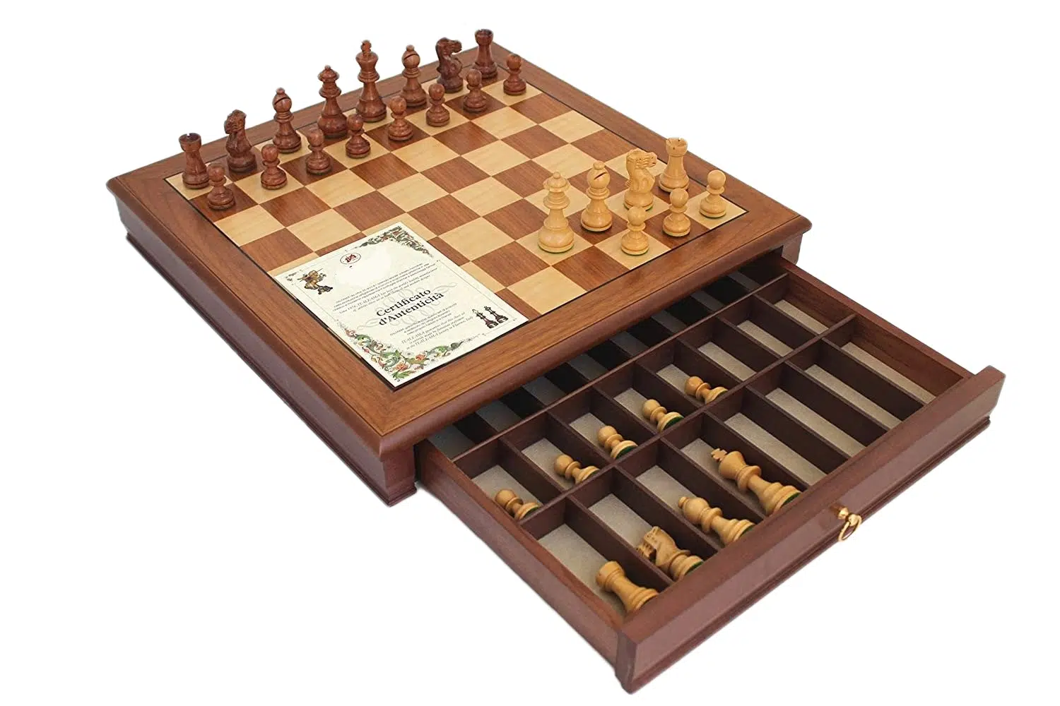 Ensemble "Tilleul Small" Echiquier en Bois de Noyer avec Tiroir de Rangement & Jeu d'Echecs Staunton en Bois – Image 2