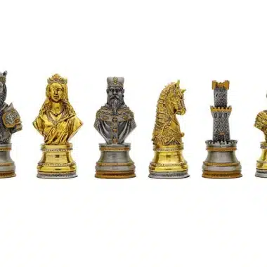 Jeu d'Echecs en Etain Plaqué Or et Argent Buste Médiéval