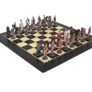 Ensemble Bataille de Troie Echiquier en Bois et Jeu d'Echec en Etain