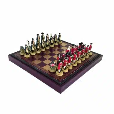 Ensemble Révolution Americaine Echiquier en Similicuir avec Compartiment de Rangement & Jeu d'Echecs en Etain