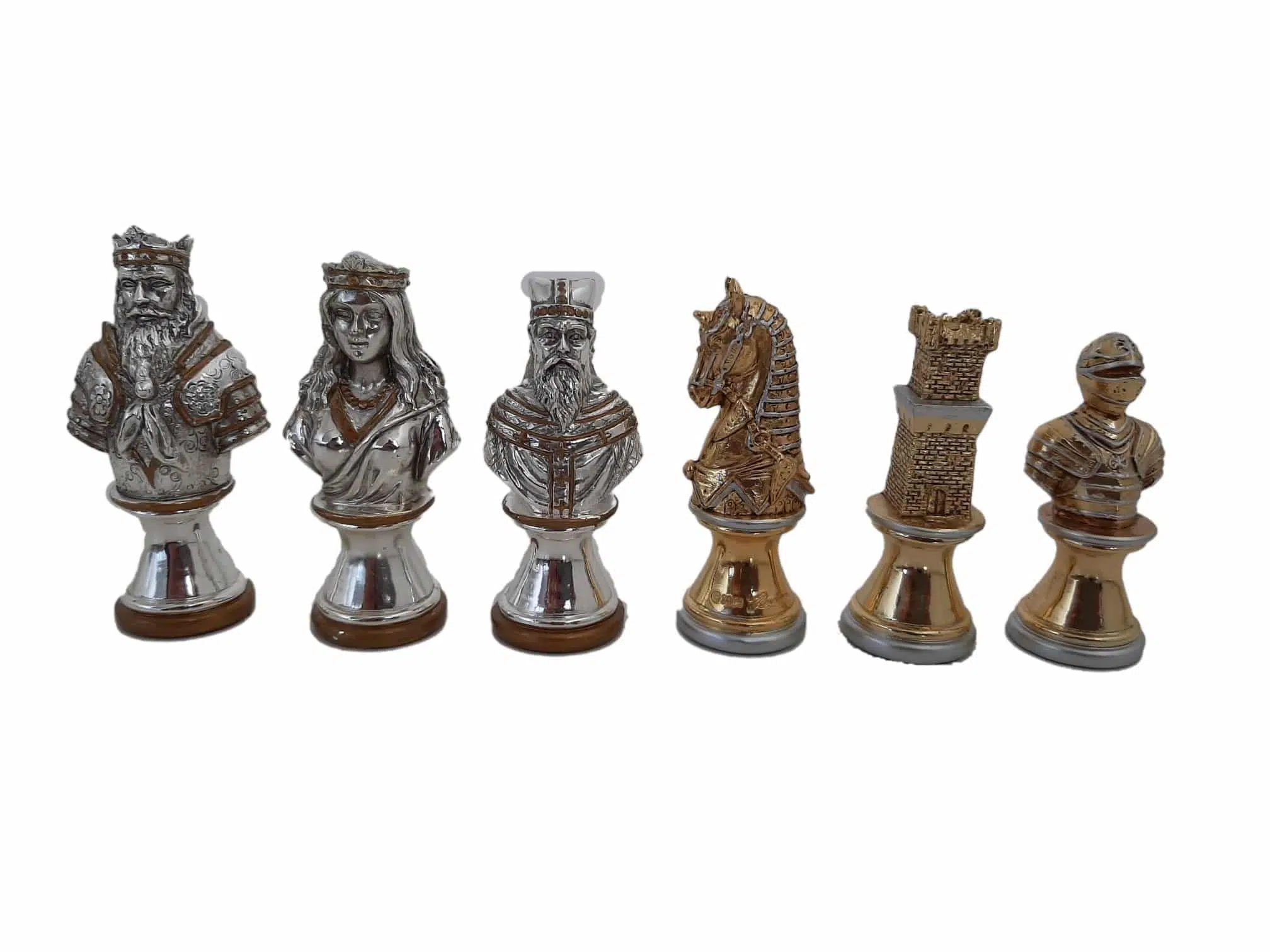 Ensemble Jeu d'Echecs Buste Médieval en Etain et Echiquier en Marbre – Image 3