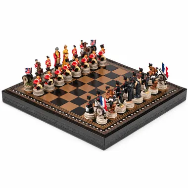 Ensemble Bataille de Waterloo III, pièces anglaises et françaises face à face sur l'échiquier