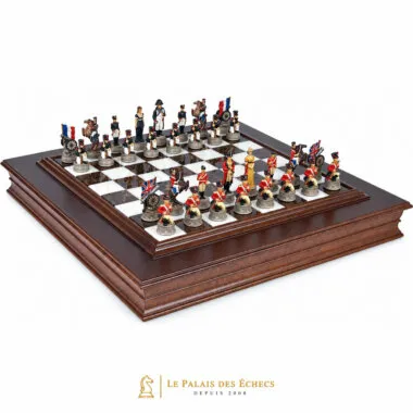 Ensemble Bataille de Waterloo complet, pièces peintes sur échiquier bois et marbre