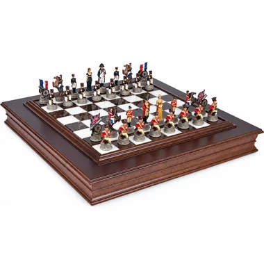 Ensemble Bataille de Waterloo complet, pièces peintes sur échiquier bois et marbre