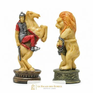 Pièces Gladiateurs : cavalier romain à cheval et lion enchaîné, détail des figurines
