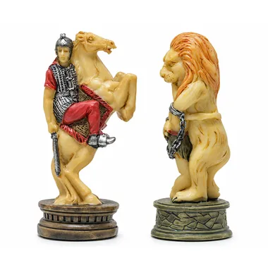 Pièces Gladiateurs : cavalier romain à cheval et lion enchaîné, détail des figurines