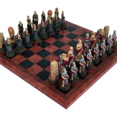 Ensemble Gladiateurs Echiquier en Similicuir et Jeu d'Echecs en Résine Peint à la Main