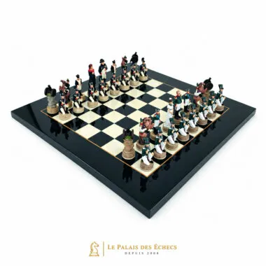 Ensemble complet Napoléon Campagne de Russie III sur échiquier en bois d'érable noir