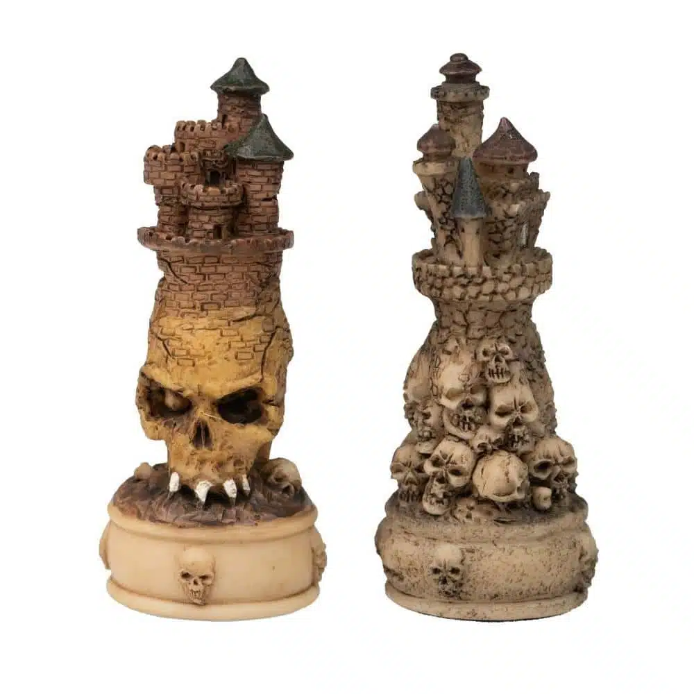 Ensemble Mort-Vivant Echiquier en Similicuir Noir et Jeu d'Echecs en Résine Peint à la Main – Image 13