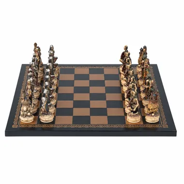 Ensemble complet mort-vivant face à face sur échiquier noir et bronze