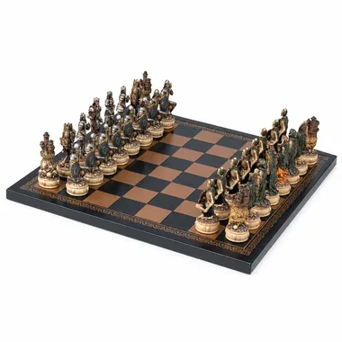 Vue d'ensemble en angle du jeu d'échecs mort-vivant sur son échiquier noir