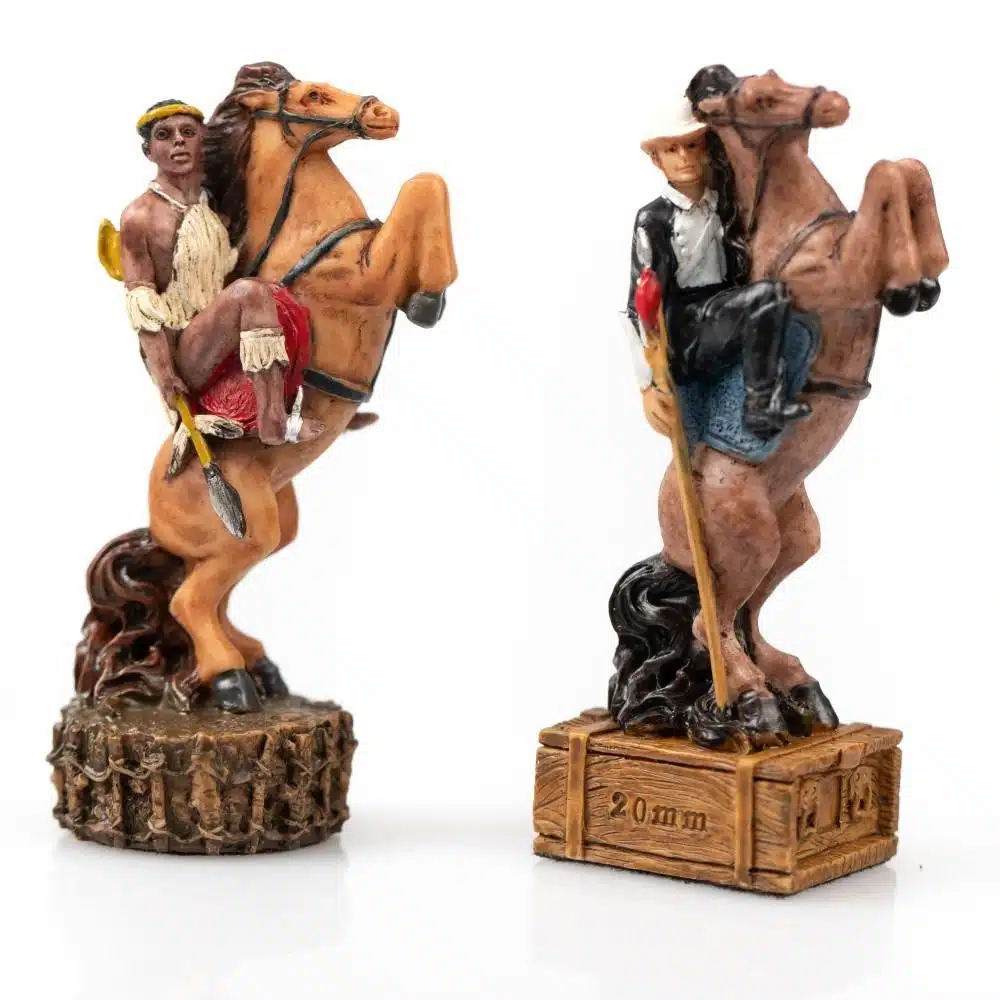 Ensemble Guerre Anglo-Zouloue Echiquier en Similicuir Rouge et Jeu d'Echecs en Résine Peint à la Main – Image 10