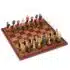 Ensemble Guerre Anglo-Zouloue Echiquier en Similicuir Rouge et Jeu d'Echecs en Résine Peint à la Main
