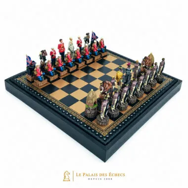 Ensemble complet Guerre Anglo-Zouloue II sur échiquier en similicuir avec coffret de rangement