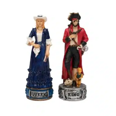 Roi pirate armé et dame en robe bleue, pièces en résine peinte à la main