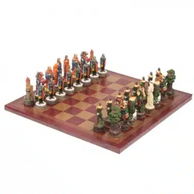 Ensemble Robin des Bois Echiquier en Similicuir & Jeu d'Echecs en Résine Peint à la Main