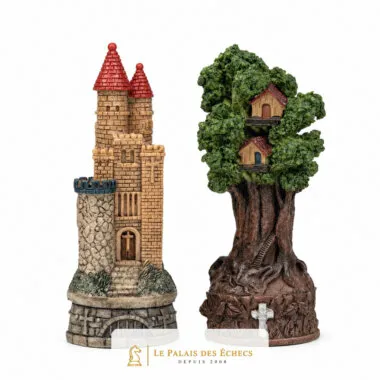 Pièces tour du jeu Robin des Bois : château fortifié et arbre-maison en résine peinte
