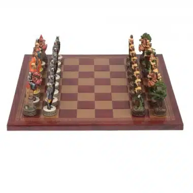 Alternative view of Ensemble Robin des Bois Echiquier en Similicuir & Jeu d'Echecs en Résine Peint à la Main